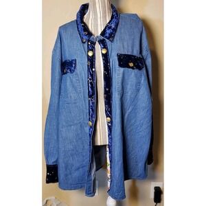 Levis Repurposed Shirt Jacket 3XL Plus Size Women's Velvet Blue Trim Gold Button